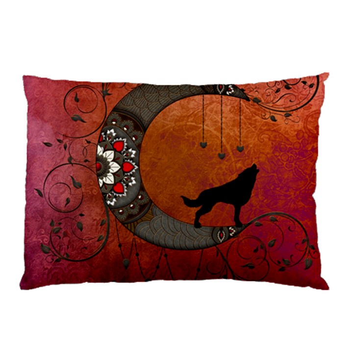 Black Wolf On Decorative Steampunk Moon Pillow Case (Two Sides)