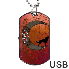 Black Wolf On Decorative Steampunk Moon Dog Tag Usb Flash (two Sides) by FantasyWorld7