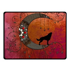 Black Wolf On Decorative Steampunk Moon Double Sided Fleece Blanket (small)  by FantasyWorld7