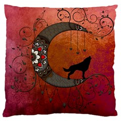 Black Wolf On Decorative Steampunk Moon Large Flano Cushion Case (one Side) by FantasyWorld7