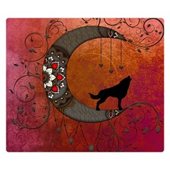 Black Wolf On Decorative Steampunk Moon Double Sided Flano Blanket (small)  by FantasyWorld7