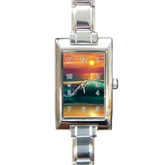 Art Sunset Beach Sea Waves Rectangle Italian Charm Watch by Sapixe