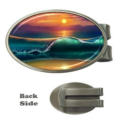 Art Sunset Beach Sea Waves Money Clips (oval)  by Sapixe