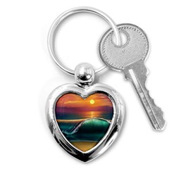 Art Sunset Beach Sea Waves Key Chains (heart)  by Sapixe