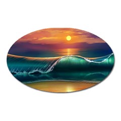 Art Sunset Beach Sea Waves Oval Magnet by Sapixe