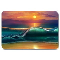 Art Sunset Beach Sea Waves Large Doormat  by Sapixe