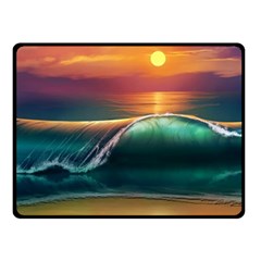 Art Sunset Beach Sea Waves Fleece Blanket (small)