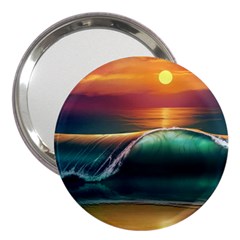 Art Sunset Beach Sea Waves 3  Handbag Mirrors by Sapixe