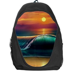 Art Sunset Beach Sea Waves Backpack Bag by Sapixe