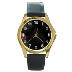 Black Light Dark Figures Round Gold Metal Watch by Sapixe