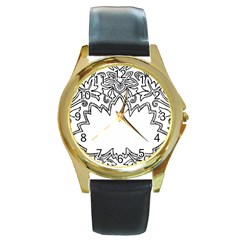 Bouquet Flower Decoration Pattern Round Gold Metal Watch by Sapixe