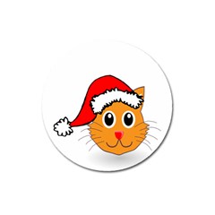 Cat Christmas Cartoon Clip Art Magnet 3  (round) by Sapixe