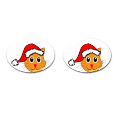 Cat Christmas Cartoon Clip Art Cufflinks (oval) by Sapixe