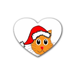 Cat Christmas Cartoon Clip Art Rubber Coaster (heart) 