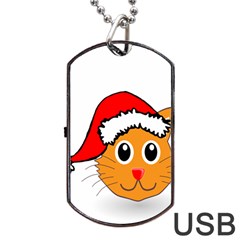 Cat Christmas Cartoon Clip Art Dog Tag Usb Flash (two Sides) by Sapixe