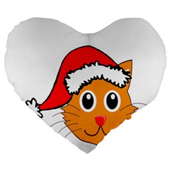 Cat Christmas Cartoon Clip Art Large 19  Premium Heart Shape Cushions by Sapixe