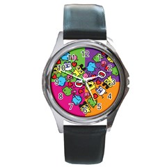 Cartoon Pattern Round Metal Watch by Sapixe