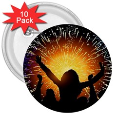 Celebration Night Sky With Fireworks In Various Colors 3  Buttons (10 Pack)  by Sapixe