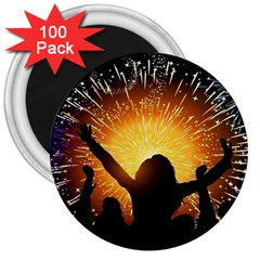 Celebration Night Sky With Fireworks In Various Colors 3  Magnets (100 Pack) by Sapixe