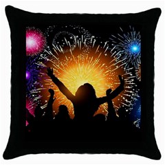 Celebration Night Sky With Fireworks In Various Colors Throw Pillow Case (black) by Sapixe