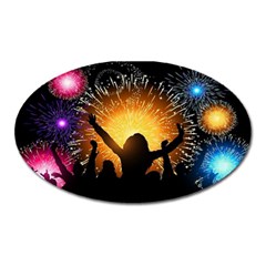 Celebration Night Sky With Fireworks In Various Colors Oval Magnet by Sapixe