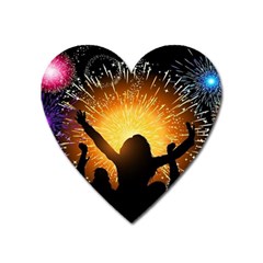 Celebration Night Sky With Fireworks In Various Colors Heart Magnet by Sapixe