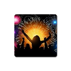 Celebration Night Sky With Fireworks In Various Colors Square Magnet by Sapixe