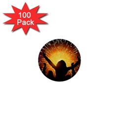 Celebration Night Sky With Fireworks In Various Colors 1  Mini Buttons (100 Pack)  by Sapixe