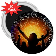 Celebration Night Sky With Fireworks In Various Colors 3  Magnets (10 Pack)  by Sapixe