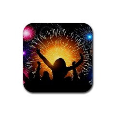 Celebration Night Sky With Fireworks In Various Colors Rubber Coaster (square)  by Sapixe