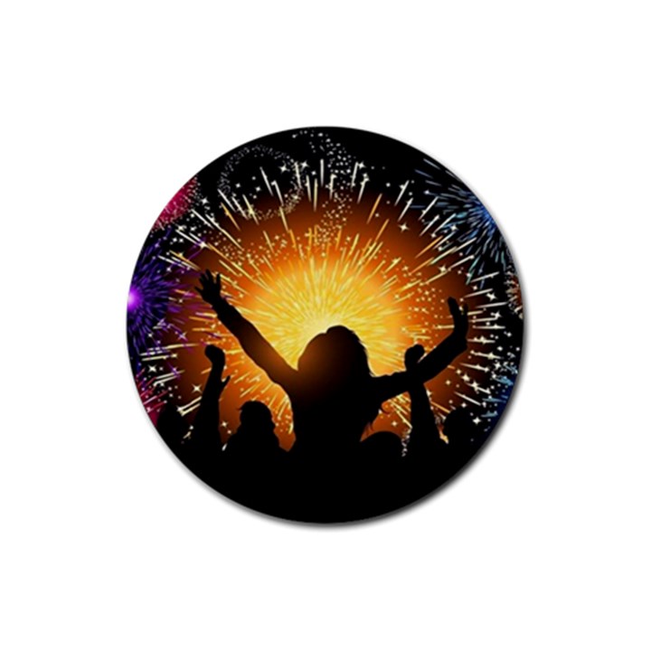 Celebration Night Sky With Fireworks In Various Colors Rubber Coaster (Round) 