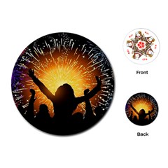 Celebration Night Sky With Fireworks In Various Colors Playing Cards (round)  by Sapixe