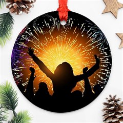 Celebration Night Sky With Fireworks In Various Colors Round Ornament (two Sides) by Sapixe