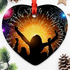 Celebration Night Sky With Fireworks In Various Colors Heart Ornament (two Sides) by Sapixe