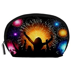 Celebration Night Sky With Fireworks In Various Colors Accessory Pouches (large)  by Sapixe