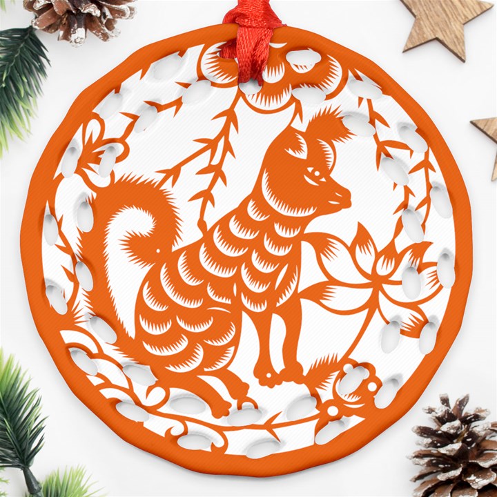 Chinese Zodiac Dog Ornament (Round Filigree)