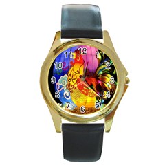 Chinese Zodiac Signs Round Gold Metal Watch by Sapixe