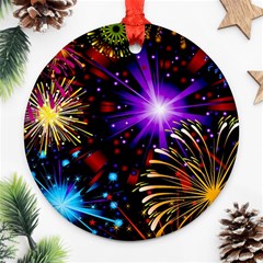 Celebration Fireworks In Red Blue Yellow And Green Color Ornament (round) by Sapixe