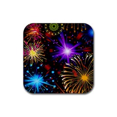 Celebration Fireworks In Red Blue Yellow And Green Color Rubber Coaster (square)  by Sapixe