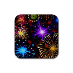 Celebration Fireworks In Red Blue Yellow And Green Color Rubber Square Coaster (4 Pack)  by Sapixe