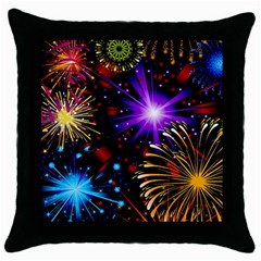 Celebration Fireworks In Red Blue Yellow And Green Color Throw Pillow Case (black) by Sapixe