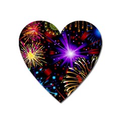 Celebration Fireworks In Red Blue Yellow And Green Color Heart Magnet by Sapixe