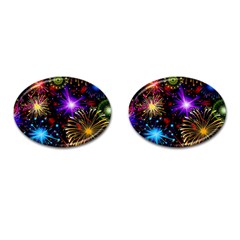 Celebration Fireworks In Red Blue Yellow And Green Color Cufflinks (oval) by Sapixe