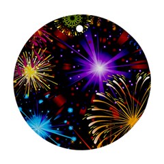 Celebration Fireworks In Red Blue Yellow And Green Color Round Ornament (two Sides) by Sapixe