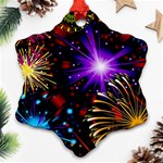 Celebration Fireworks In Red Blue Yellow And Green Color Snowflake Ornament (Two Sides) Front