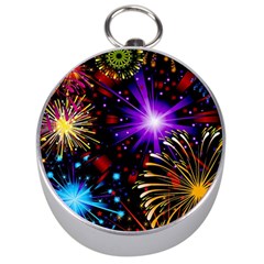 Celebration Fireworks In Red Blue Yellow And Green Color Silver Compasses by Sapixe