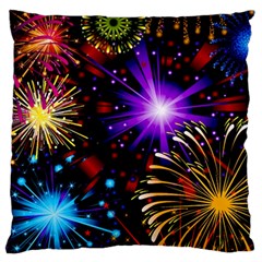 Celebration Fireworks In Red Blue Yellow And Green Color Large Flano Cushion Case (two Sides) by Sapixe