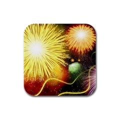 Celebration Colorful Fireworks Beautiful Rubber Square Coaster (4 Pack)  by Sapixe