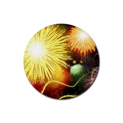 Celebration Colorful Fireworks Beautiful Rubber Round Coaster (4 Pack)  by Sapixe