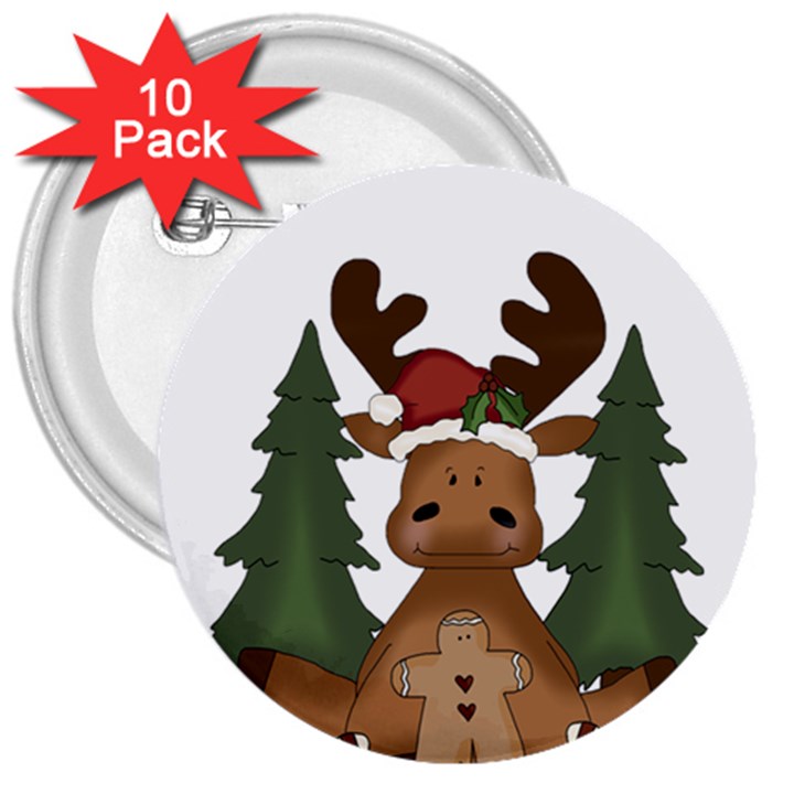 Christmas Moose 3  Buttons (10 pack) 